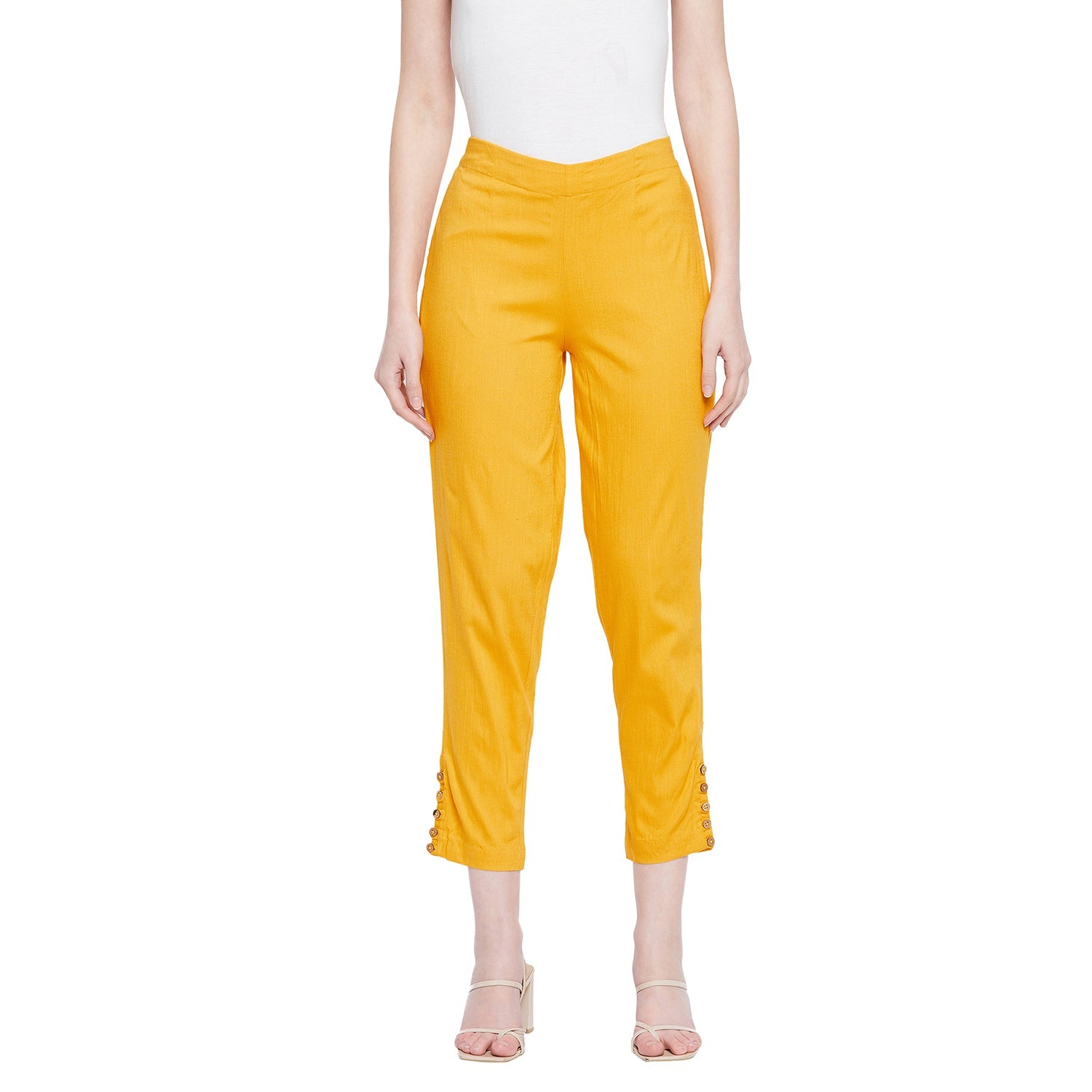 Vami Women's Cotton Formal Trousers - Golden – BONJOUR